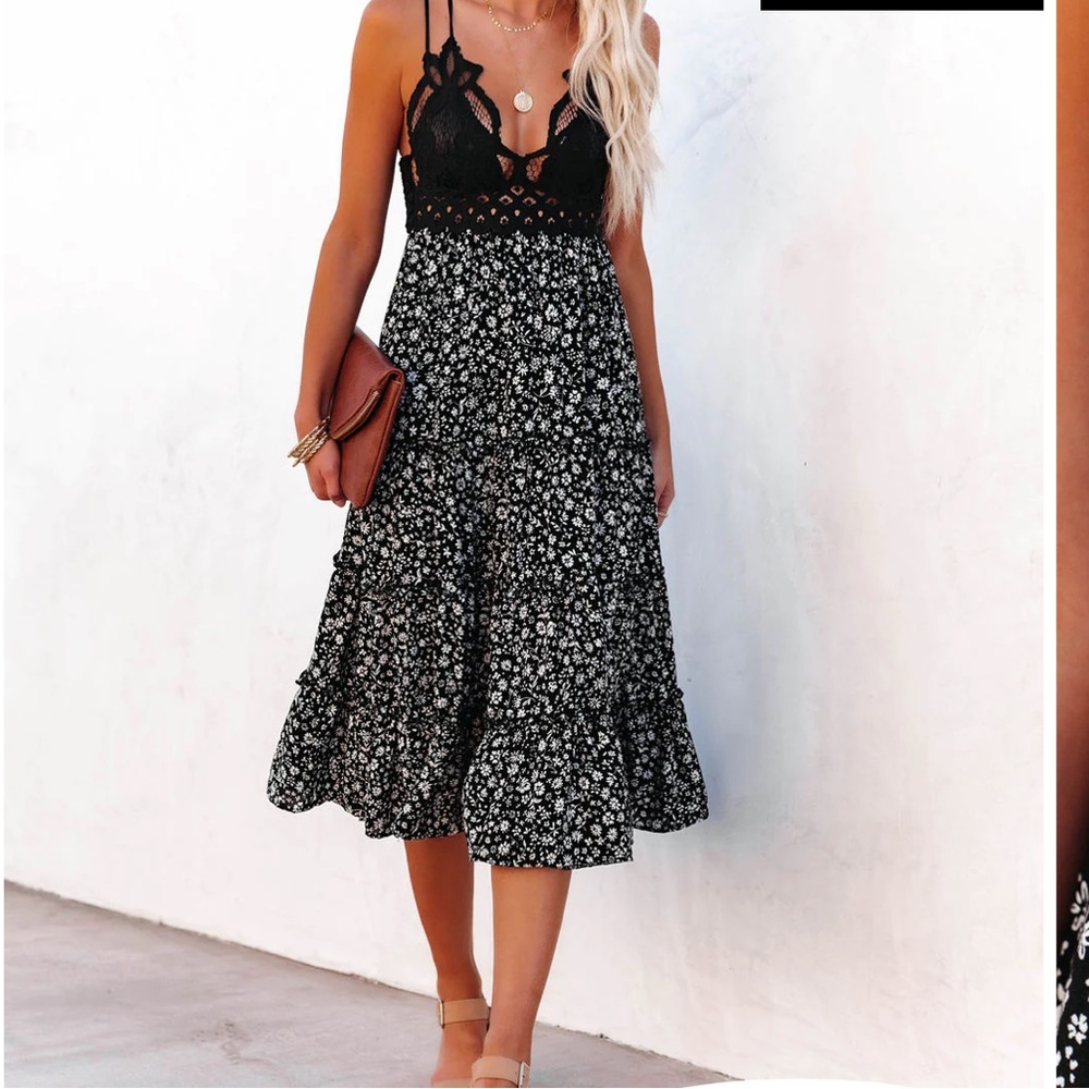 Vici Black and White Floral Midi Dress
